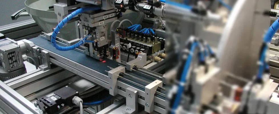 Equipo de automatización con componentes neumáticos y cintas