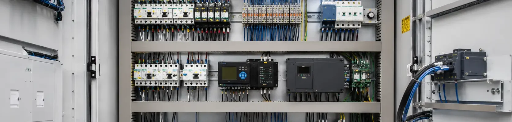 Cuadro eléctrico industrial abierto mostrando sus componentes internos